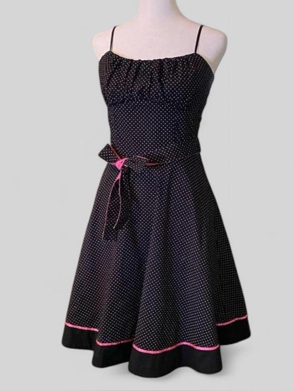Ruby Rox Polka Dot A-Line Dress Pink Trim Tie Waist Dress